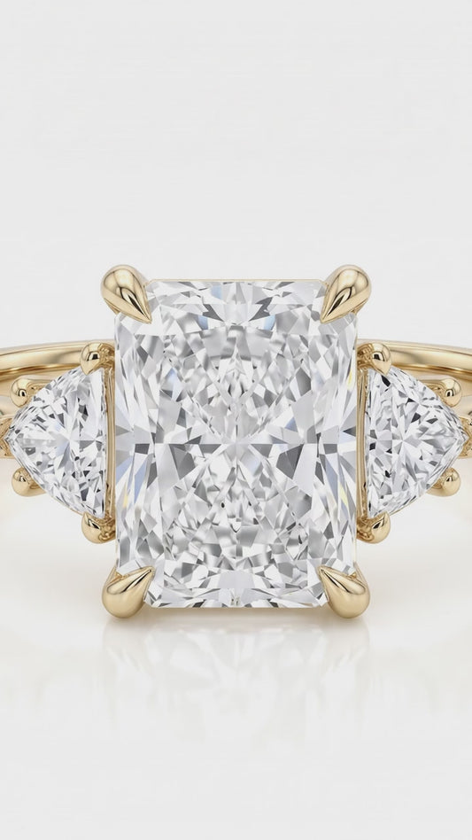 1.50 Ct Radiant Cut Lab Grown Diamond Three Stone Ring
