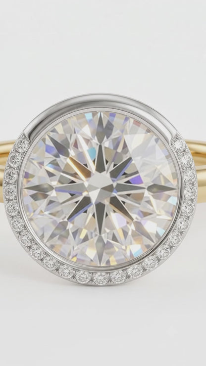 1.00 Ct Round Cut Lab Grown Diamond Bezel Set Engagement Ring | 1.10 Ct Total | 14K Gold