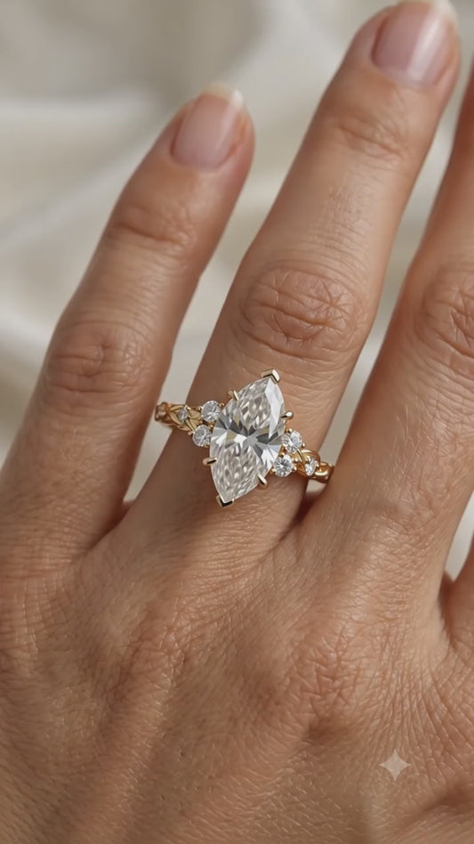 1.670ct Marquise Cut Lab Grown Diamond Floral Engagement Ring
