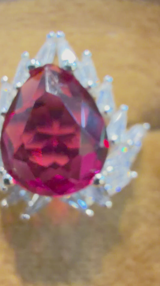 6.00 CT Pear Cut Ruby Lab Grown Diamond Halo Engagement Ring