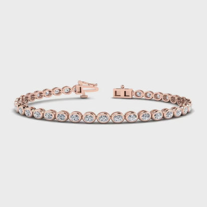 4.00 ct Bezel Set Oval Lab Grown Diamond Tennis Bracelet, 14K Rose Gold, Modern Sustainable Jewelry