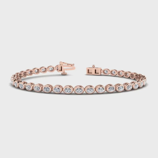 3.00 ct Emerald Cut  Lab Grown Diamond Tennis Bracelet, 14K Rose Gold Bezel Setting
