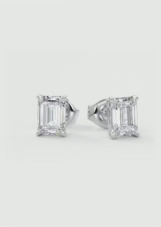 4 Carat  Emerald Cut Lab Grown Diamond Stud Earrings • Classic Solitaire Earrings