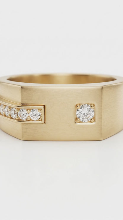 0.30 Ct Lab Grown Diamond Men's Ring | 14K Gold Wide Band Statement Ring