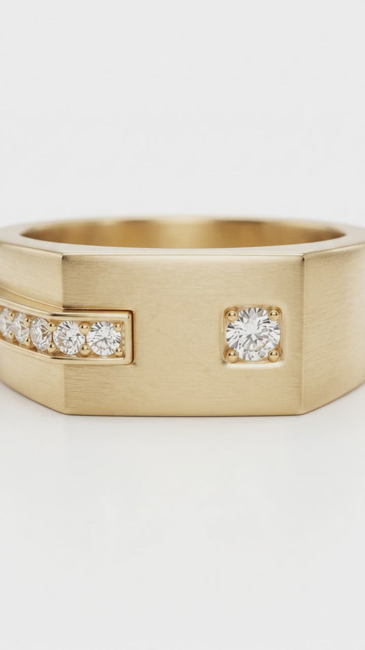 0.30 Ct Lab Grown Diamond Men's Ring | 14K Gold Wide Band Statement Ring