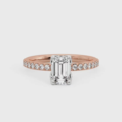 2.0ct Emerald cut  Lab Grown Diamond Solitaire Engagement Ring with Hidden Halo Pave Setting