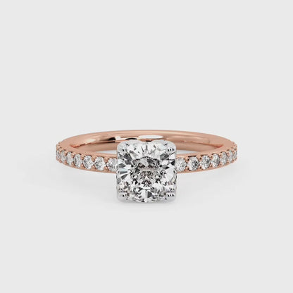 1. 1/4ct Cushion Cut Lab Grown Diamond Solitaire Engagement Ring, Pave Wedding Ring