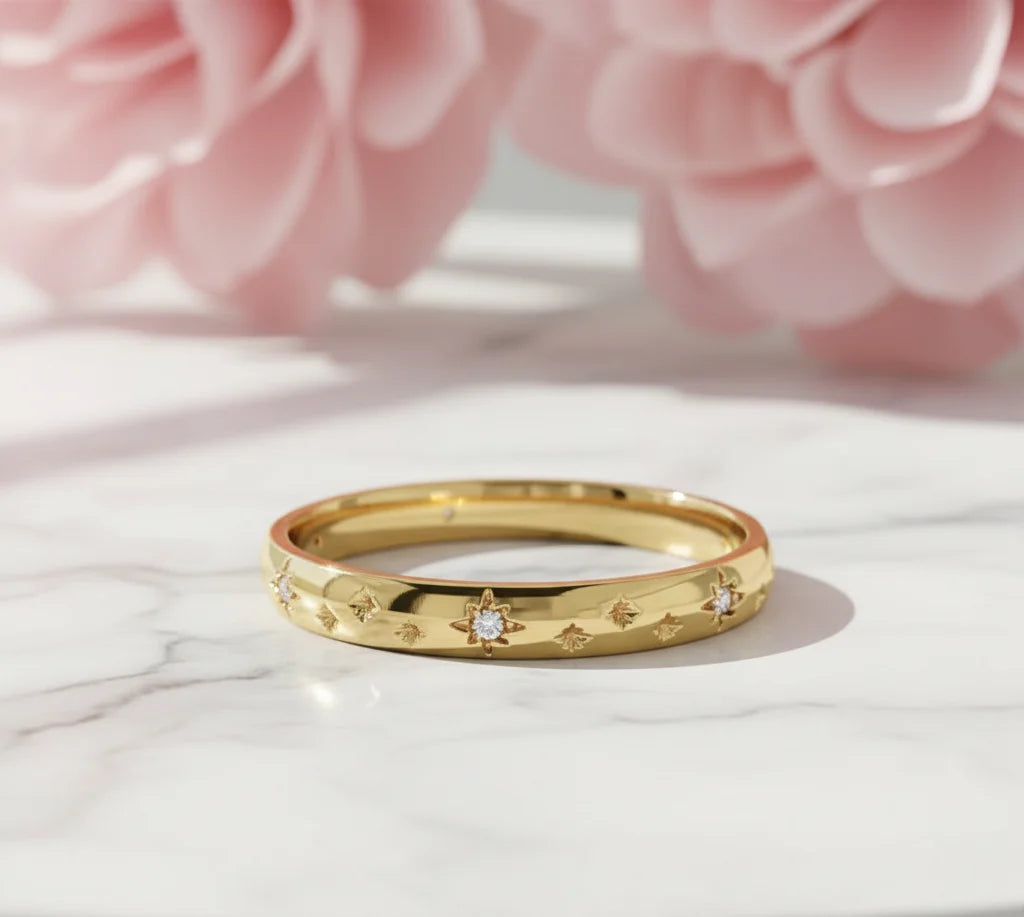 14K Solid Gold Starburst Lab Grown Diamond Ring