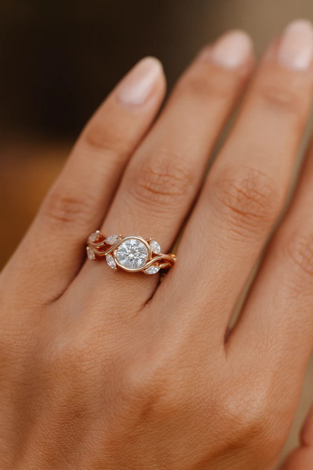 0.50 ct Round Lab-Grown Diamond Vintage Leaf Ring