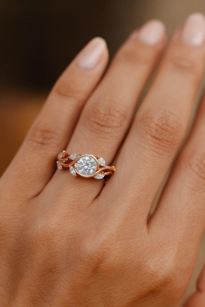 0.50 ct Round Lab-Grown Diamond Vintage Leaf Ring