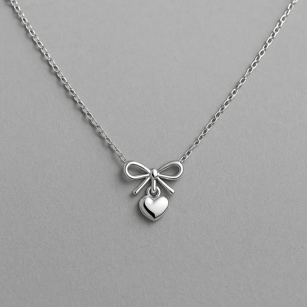 14K Rose Gold Heart Bow Necklace | Elegant Minimalist Jewelry
