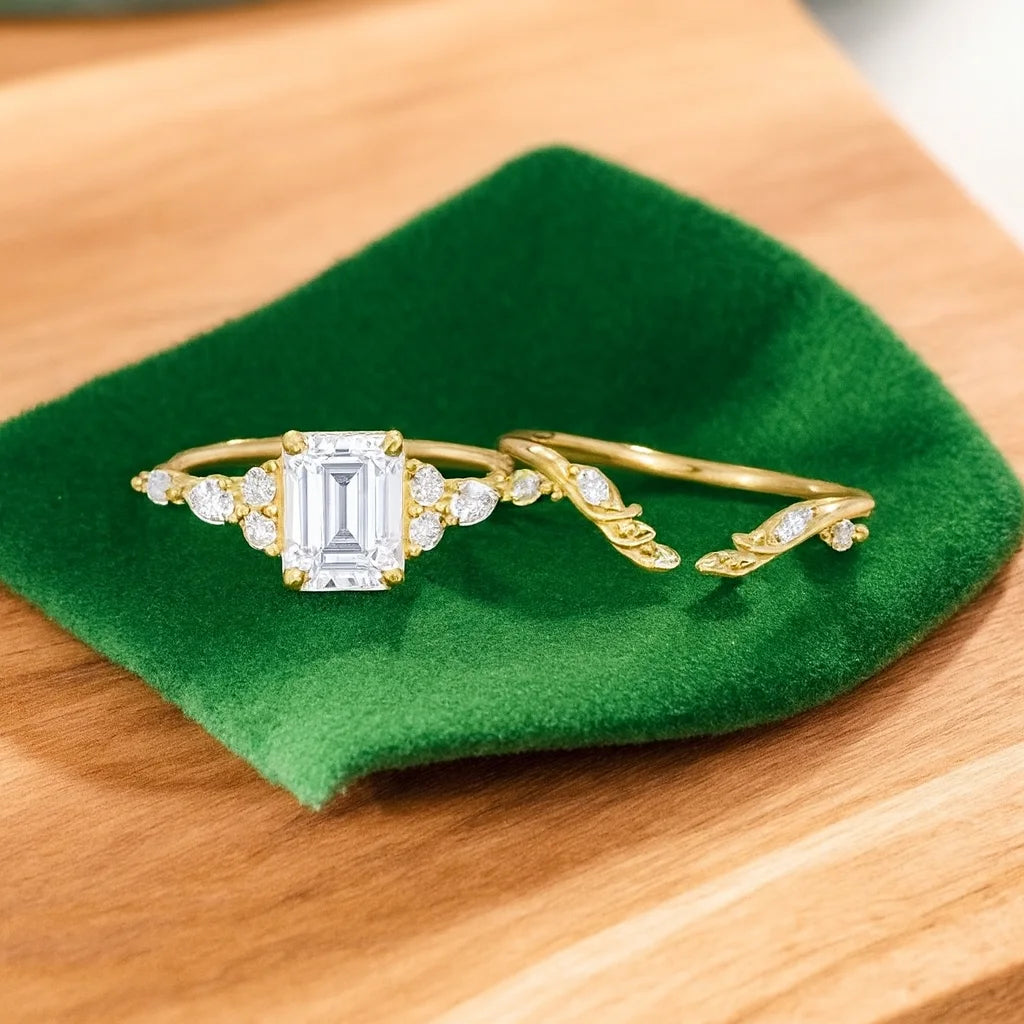 2.30 ct Emerald Lab-Grown Diamond Three-Stone Engagement Ring