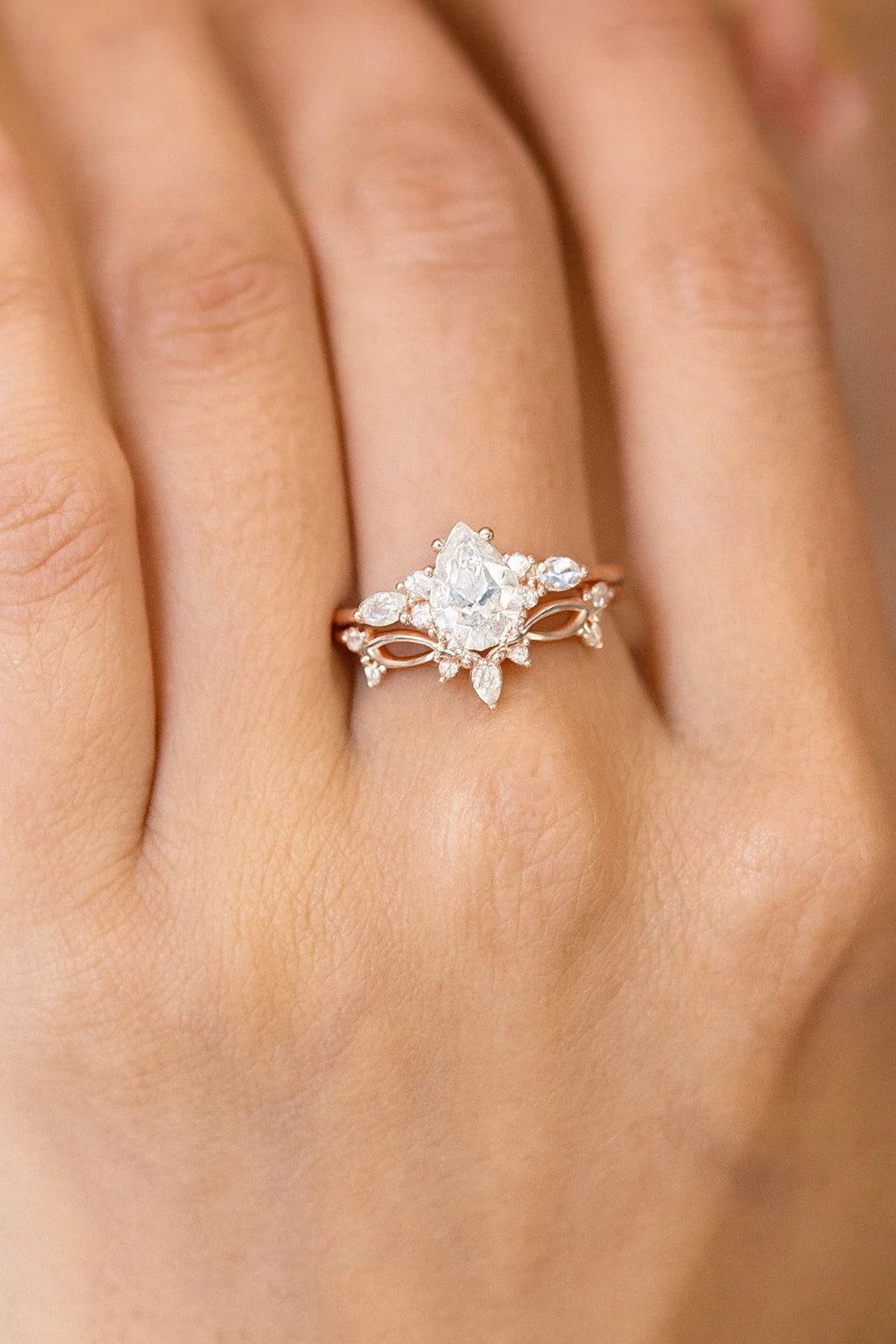 1.60 ct Pear Lab Diamond Ring Set | Rose Gold Engagement