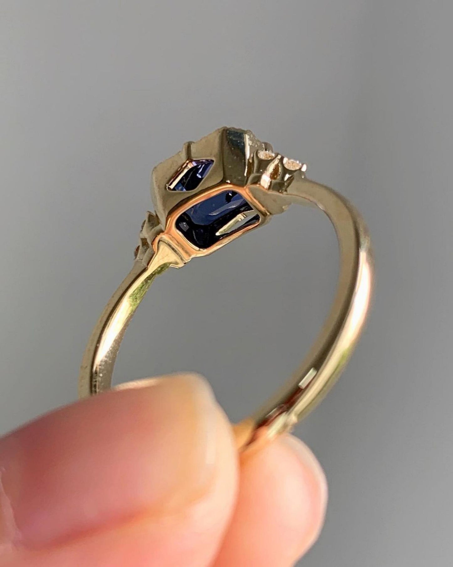 London Blue Topaz Emerald cut Engagement Ring