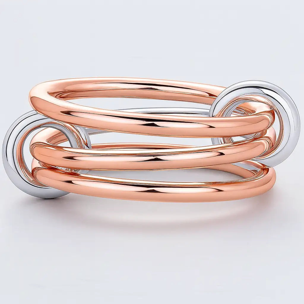 14K Two‑Tone Gold Interlocking Multi‑Link Ring