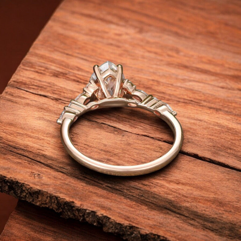 Pear Shaped Lab Grown Diamond Engagement Ring • Rose Gold Marquise Diamond Ring