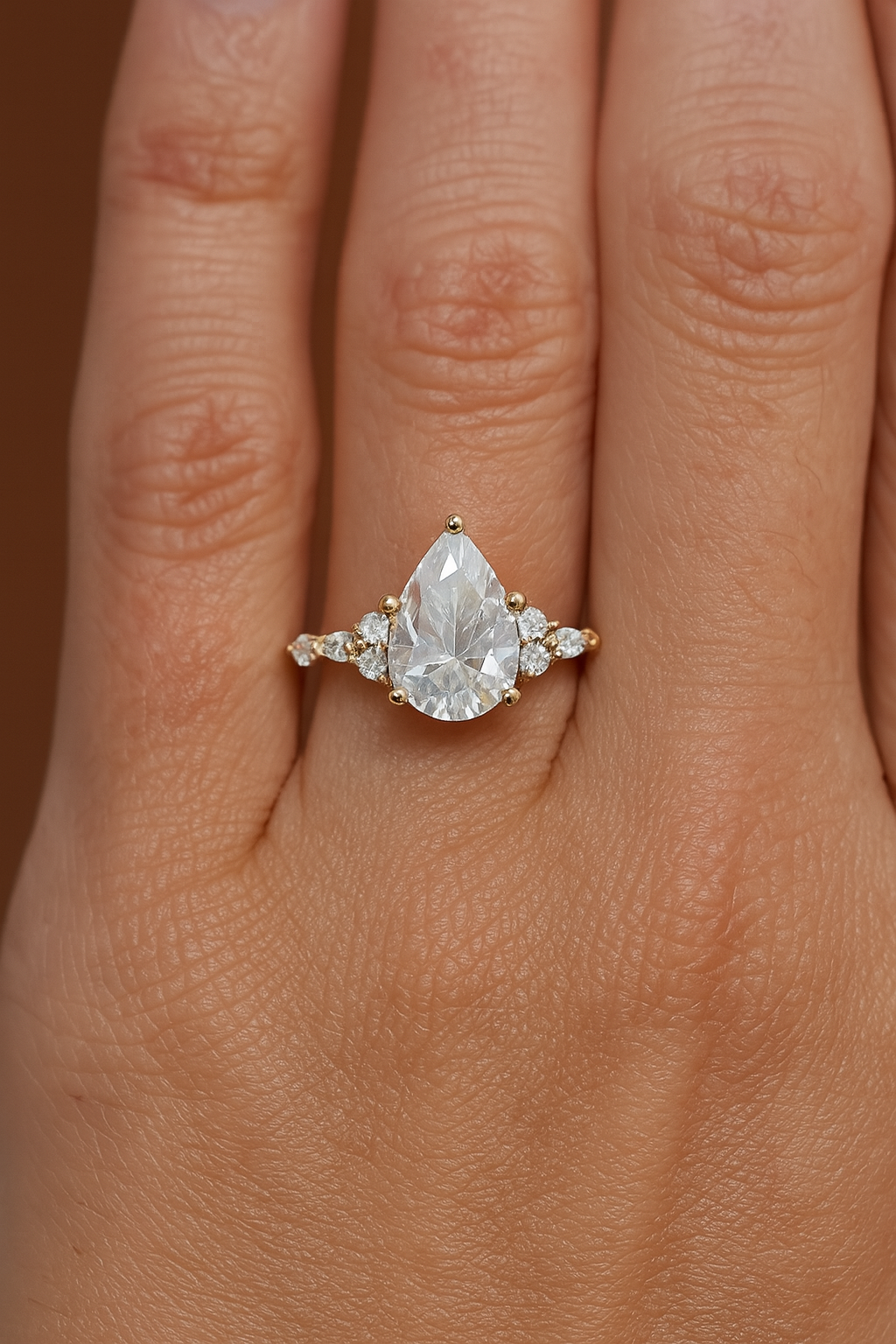 Pear Shaped Lab Grown Diamond Engagement Ring • Rose Gold Marquise Diamond Ring