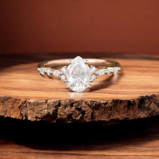 Pear Shaped Lab Grown Diamond Engagement Ring • Rose Gold Marquise Diamond Ring