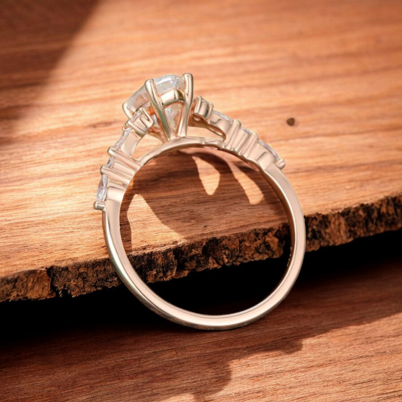 Pear Shaped Lab Grown Diamond Engagement Ring • Rose Gold Marquise Diamond Ring