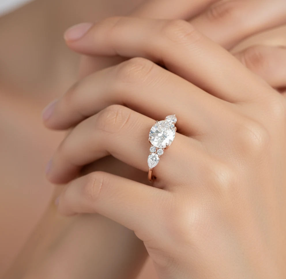 2.5 ct Oval Lab-Grown Diamond Three-Stone Vintage Ring