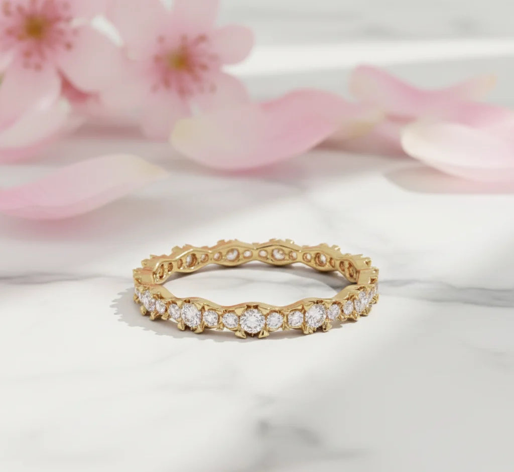 14K Solid Gold Moissanite Eternity Band – Elegant Wedding Ring