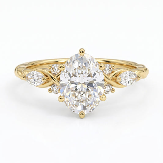 1.210 CT Oval Lab Grown Diamond Engagement Ring, 14K Gold Floral Ring