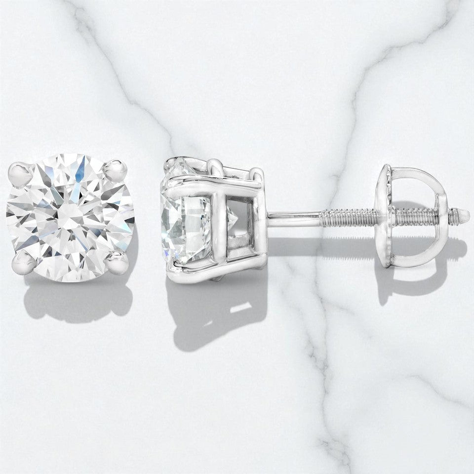Real Moissanite Stud Earrings • 92.5 Sterling Silver Sparkling Studs