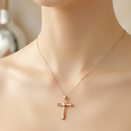 0.050 Ct Lab-Grown Cross Necklace – 14K Gold Christian Pendant