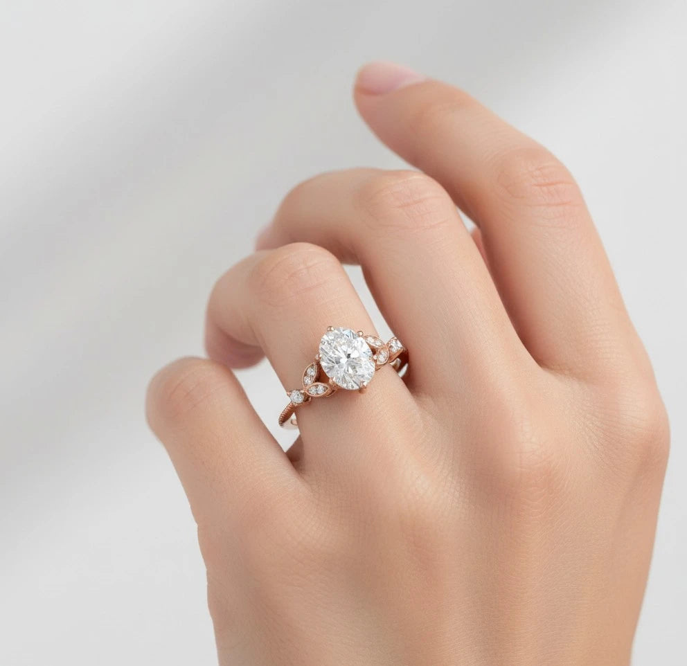 1.320 Ct Oval Lab Diamond Ring – Vintage Art-Deco Engagement Piece