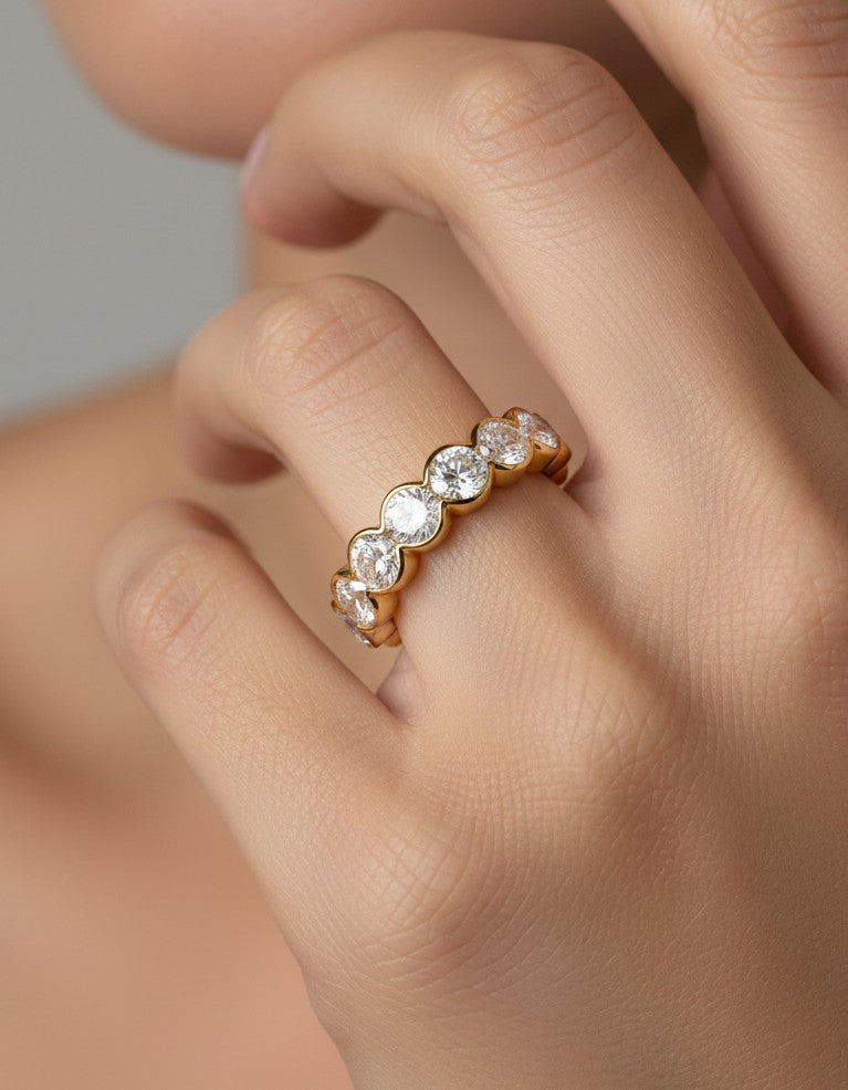 3.04 Ct Lab-Grown Eternity Ring Scalloped Bezel Band