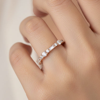 0.90 Ct Round & Baguette Lab Diamond Eternity Band – 14K Gold