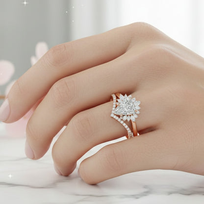 2.40 Ct Shield Cut Lab-Grown Halo Engagement Ring Set