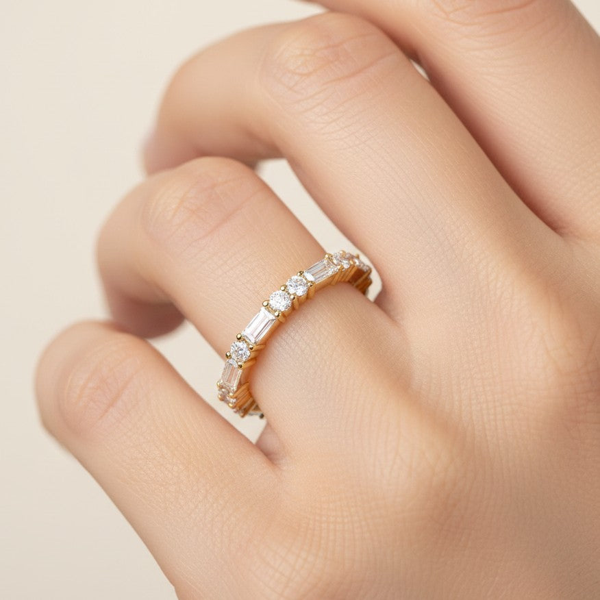 0.75 Ct Round & Baguette Lab Diamond Eternity Band – 14K Gold