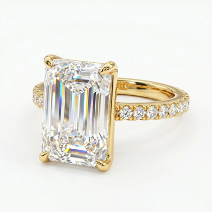 2 CT Emerald Cut Lab Grown Diamond Engagement Ring, Hidden Halo Diamond Ring