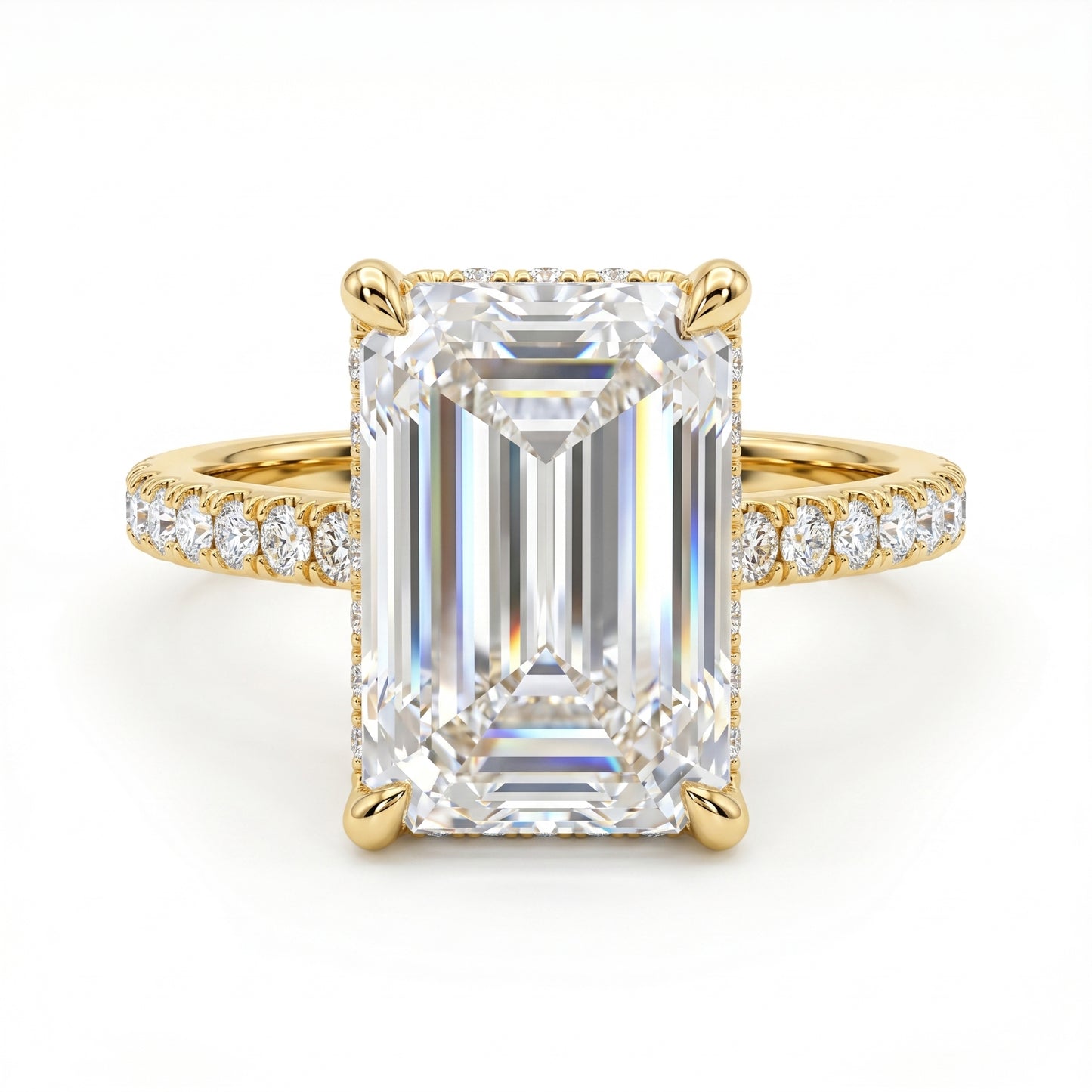 2 CT Emerald Cut Lab Grown Diamond Engagement Ring, Hidden Halo Diamond Ring