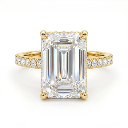 2 CT Emerald Cut Lab Grown Diamond Engagement Ring, Hidden Halo Diamond Ring