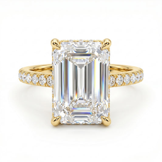2 CT Emerald Cut Lab Diamond Hidden Halo Engagement Ring