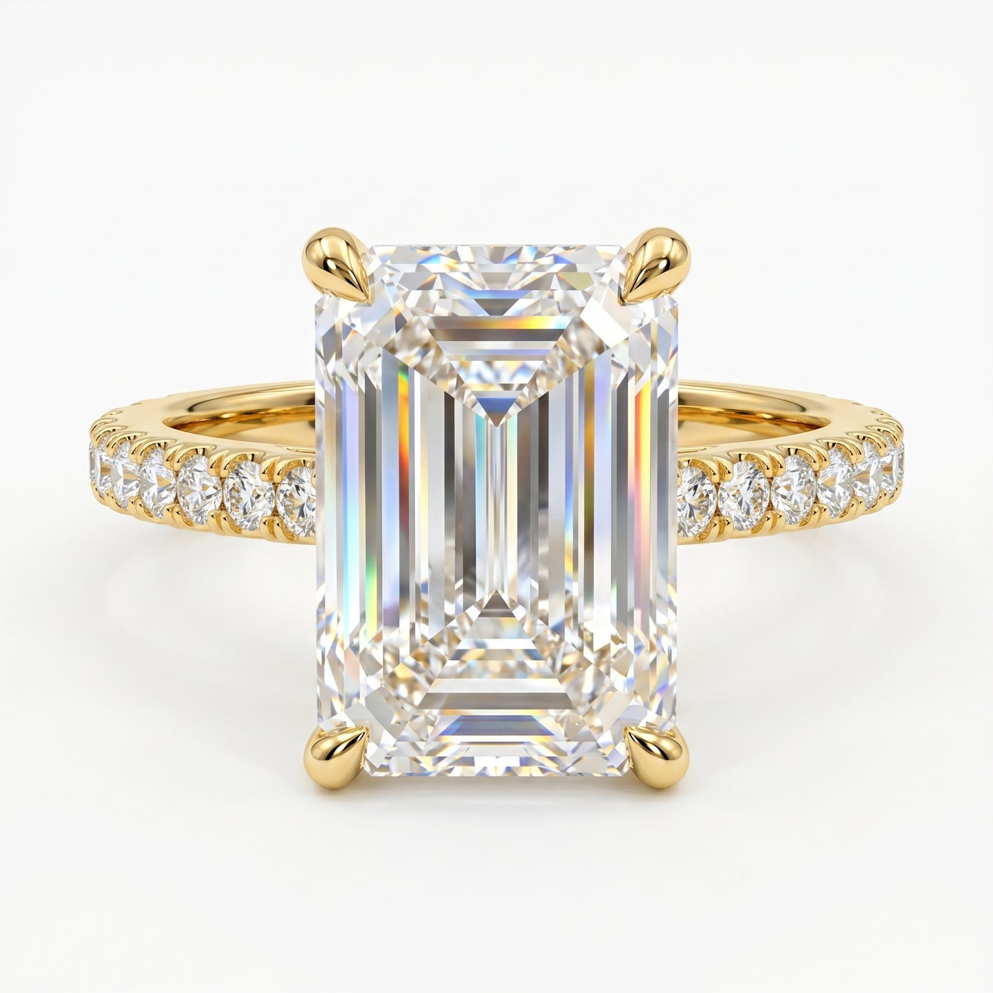 2 CT Emerald Cut Lab Grown Diamond Engagement Ring, Hidden Halo Diamond Ring