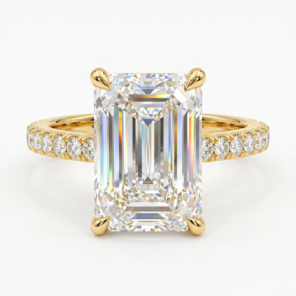 2 CT Emerald Cut Lab Grown Diamond Engagement Ring, Hidden Halo Diamond Ring