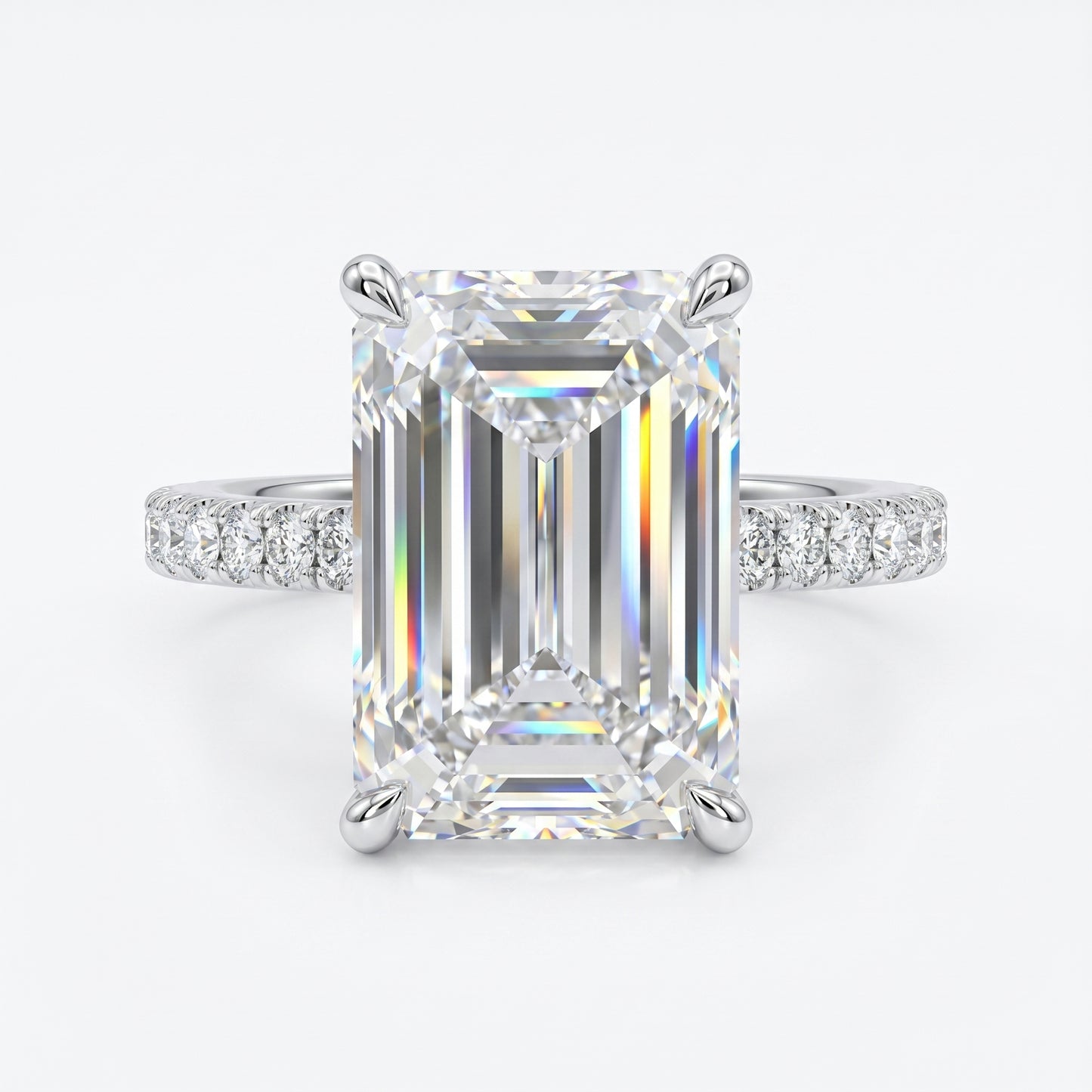 2 CT Emerald Cut Lab Grown Diamond Engagement Ring, Hidden Halo Diamond Ring