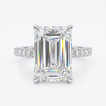 2 CT Emerald Cut Lab Grown Diamond Engagement Ring, Hidden Halo Diamond Ring