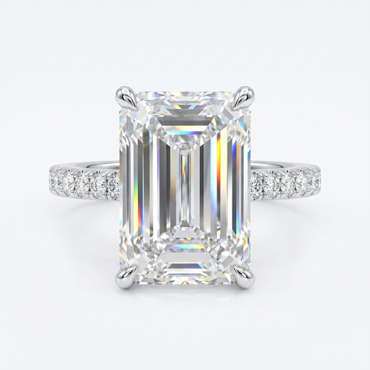 2 CT Emerald Cut Lab Grown Diamond Engagement Ring, Hidden Halo Diamond Ring