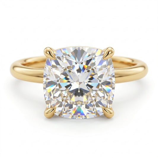 1.50Ct Cushion Cut Lab Grown Diamond Hidden Halo Engagement Ring in 14k White Gold