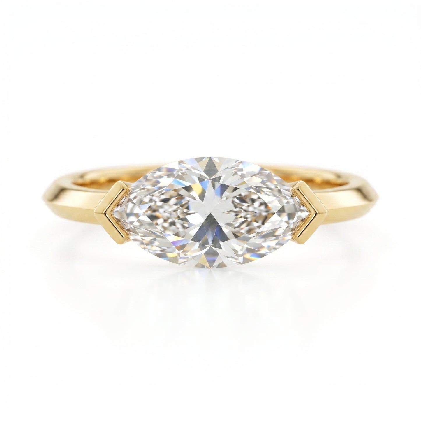 2.00Ct East West Marquise Cut Lab Grown Diamond Engagement Ring in 14k White Gold
