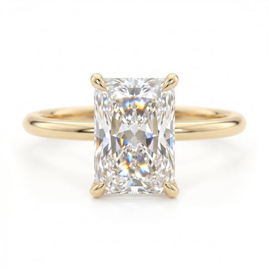F/VS 2.00Ct Radiant Cut Lab Grown Diamond Hidden Halo Engagement Ring in 14k Yellow Gold
