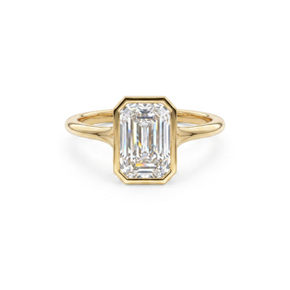2.00 CT Emerald Cut Lab Grown Diamond Solitaire Bezel Setting Engagement Ring 14k Yellow Gold