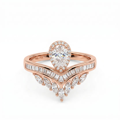 2.00CT Pear  Cut Lab Grown Diamond  Engagement Ring, Bridal Ring Set