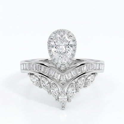 2.00CT Pear  Cut Lab Grown Diamond  Engagement Ring, Bridal Ring Set