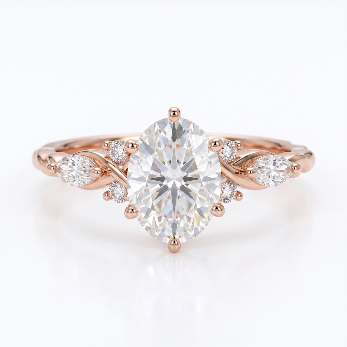 1.210 CT Oval Lab Grown Diamond Engagement Ring -  14K Gold Floral Ring