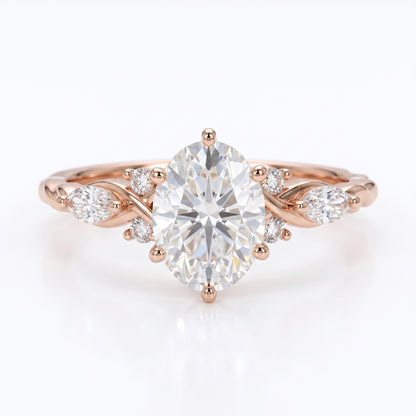 1.210 CT Oval Lab Grown Diamond Engagement Ring -  14K Gold Floral Ring